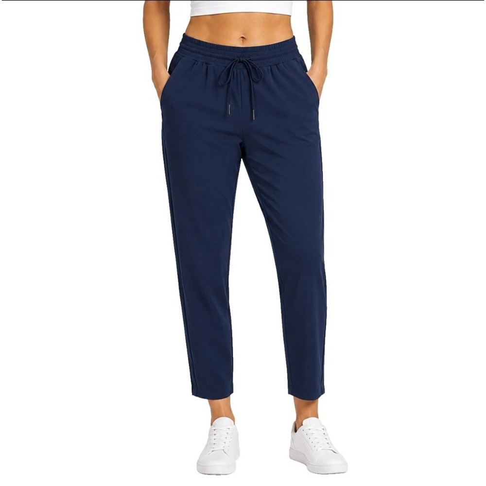 Athleta Metropolis Straight Leg Pants Navy Blue Drawstring Waist Size 6 532832